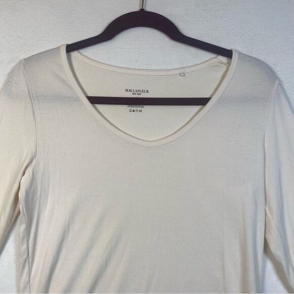 M.M. Lafleur Cream Long Sleeve Rib Knit Top Size Medium - Picture 5 of 9
